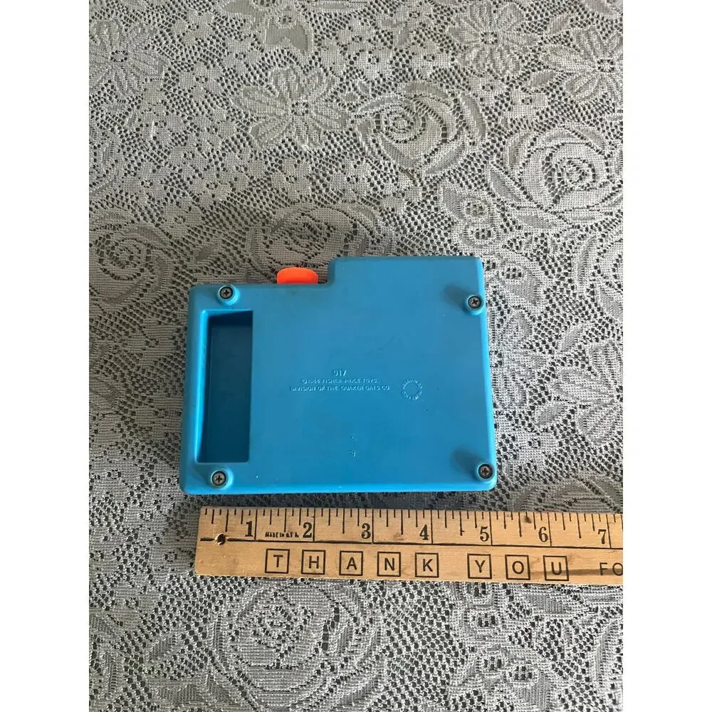 Vintage Fisher-Price Toy Cash Register Blue Crank Food Roller Number Buttons